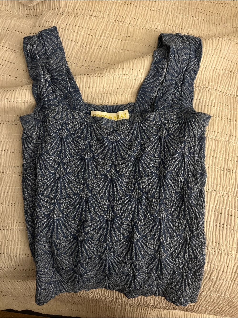 Textured Shell Pattern Navy Tank Top
